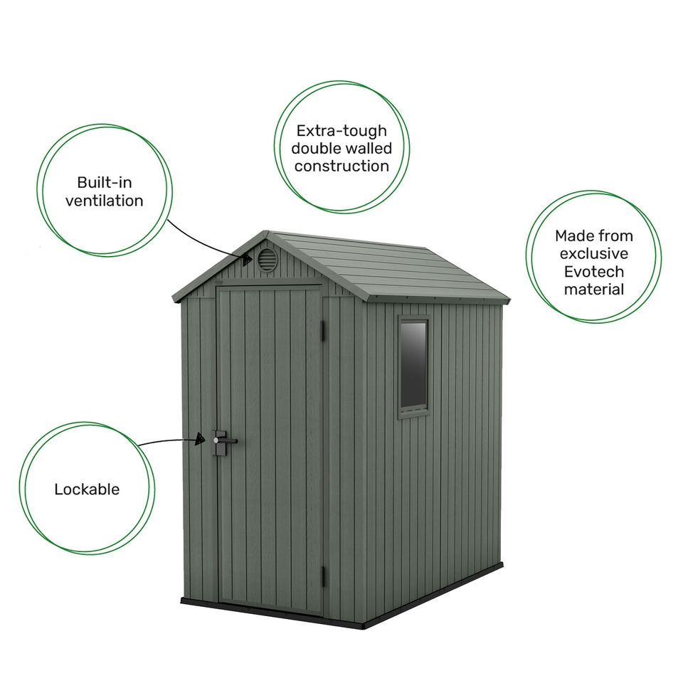 Keter 4’x6′ Norfolk Leisure Darwin Heavy Duty Plastic Garden Shed – Green - Image 5