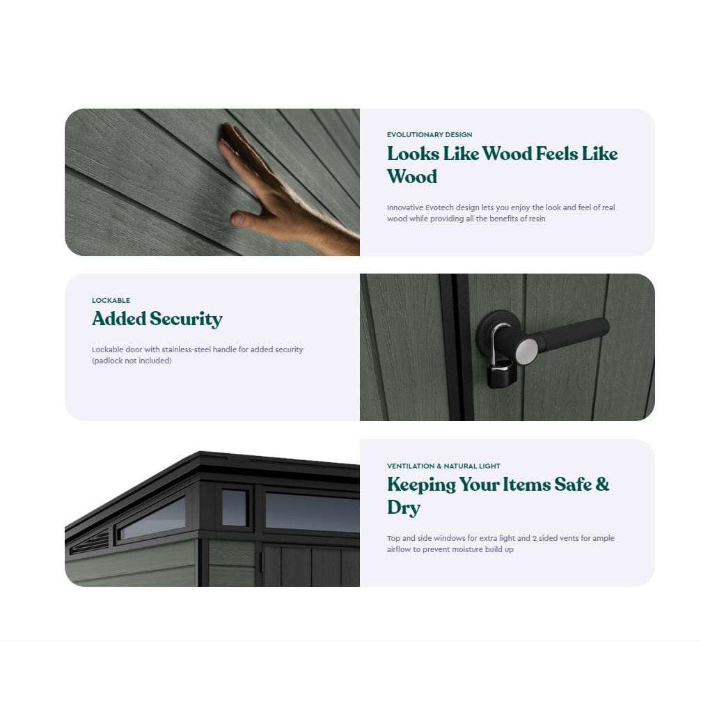 Keter 9’x 7′ Cortina Heavy Duty Plastic Pent Shed – Green - Image 8