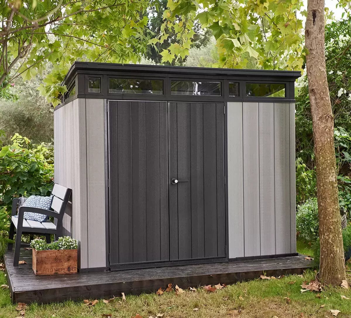 Keter Artisan 9x7 ft Pent Grey Plastic 2 door Shed with floor & 1 window