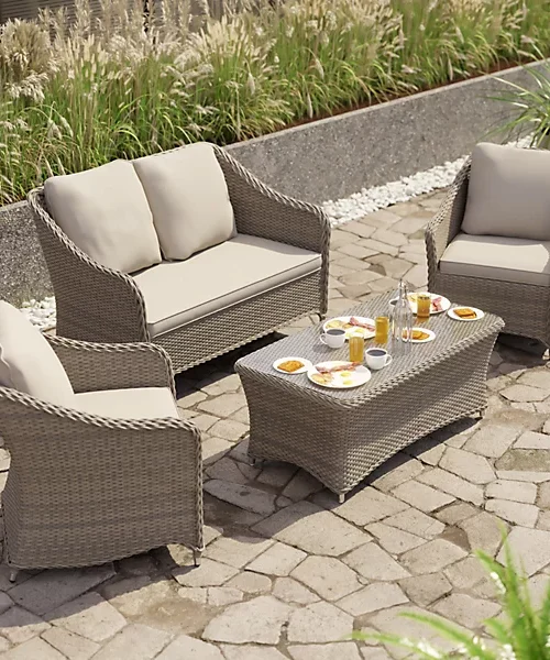 GoodHome Hamilton Cappuccino Rattan effect Metal 4 Seater Coffee set